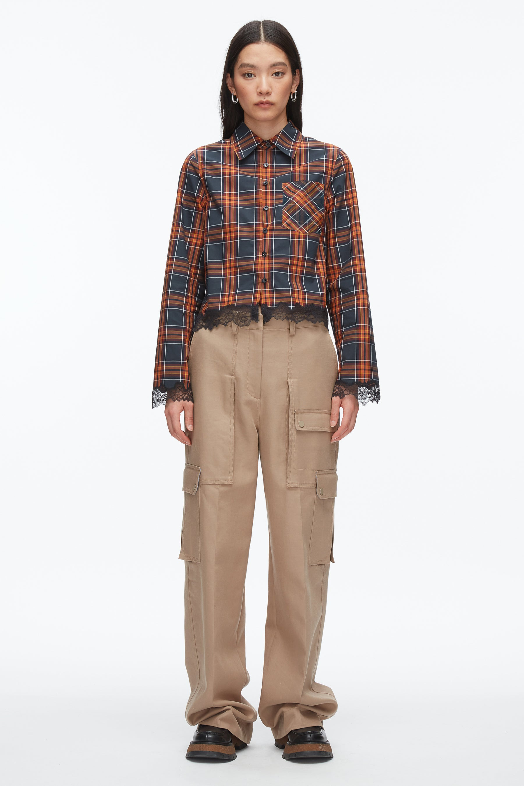 Plaid Mix Cropped Shirt - 2