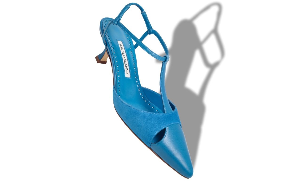 Blue Nappa Leather T-Bar Pumps - 2