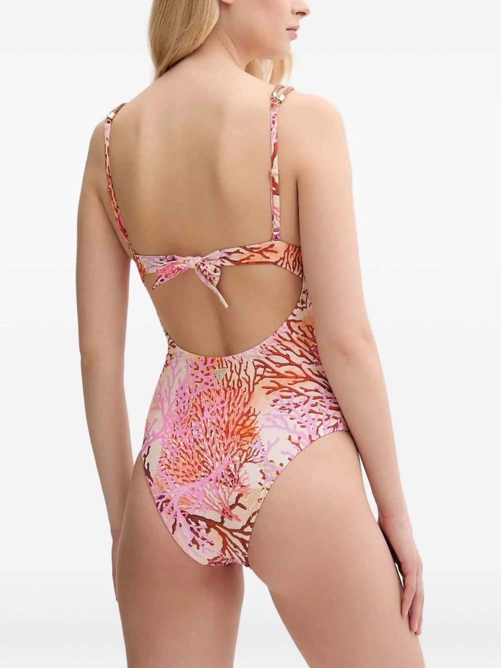 coral-print knotted swimsuit - 3
