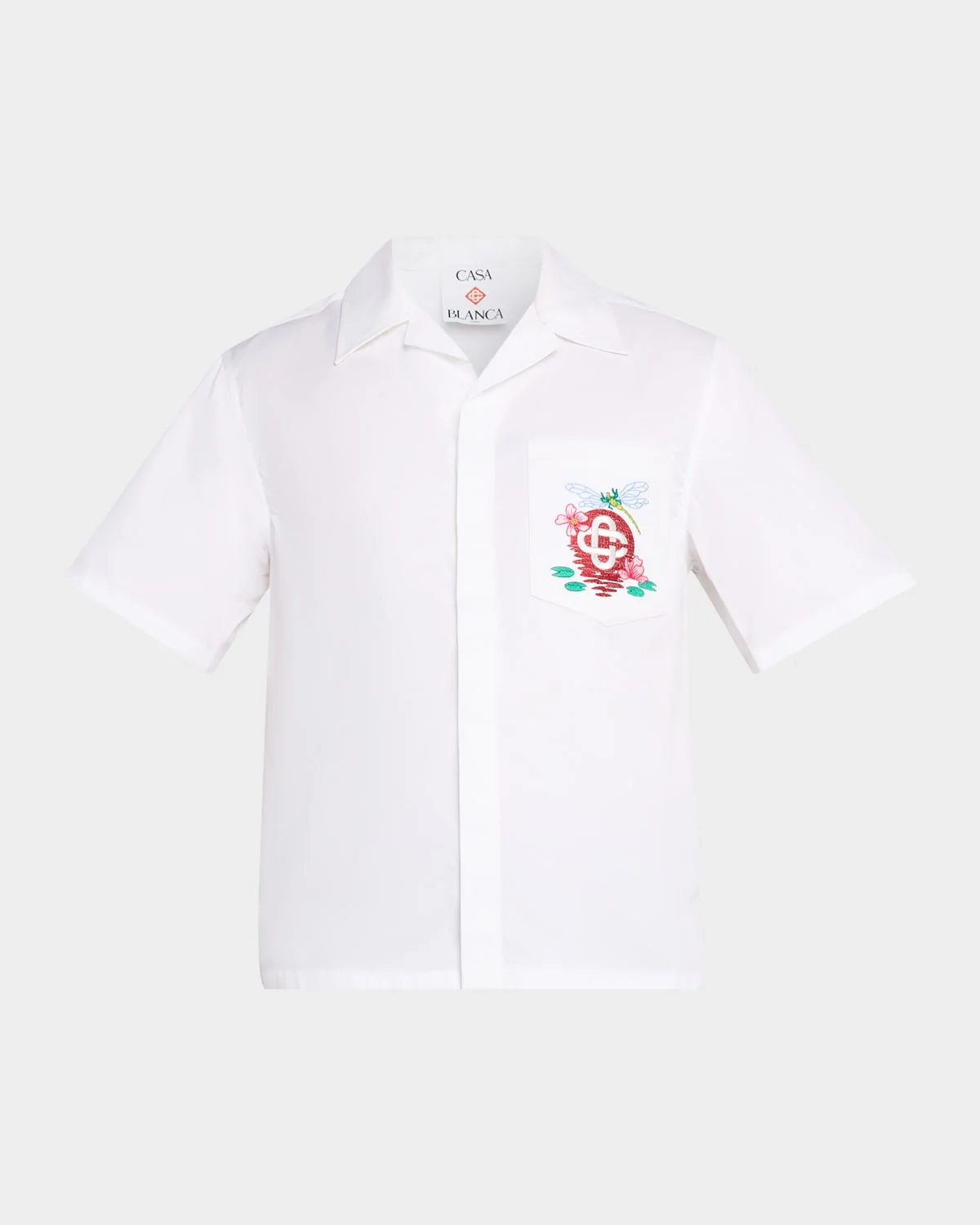 Men's Cotton Poplin Embroidered Pocket Short-Sleeve Shirt - 1