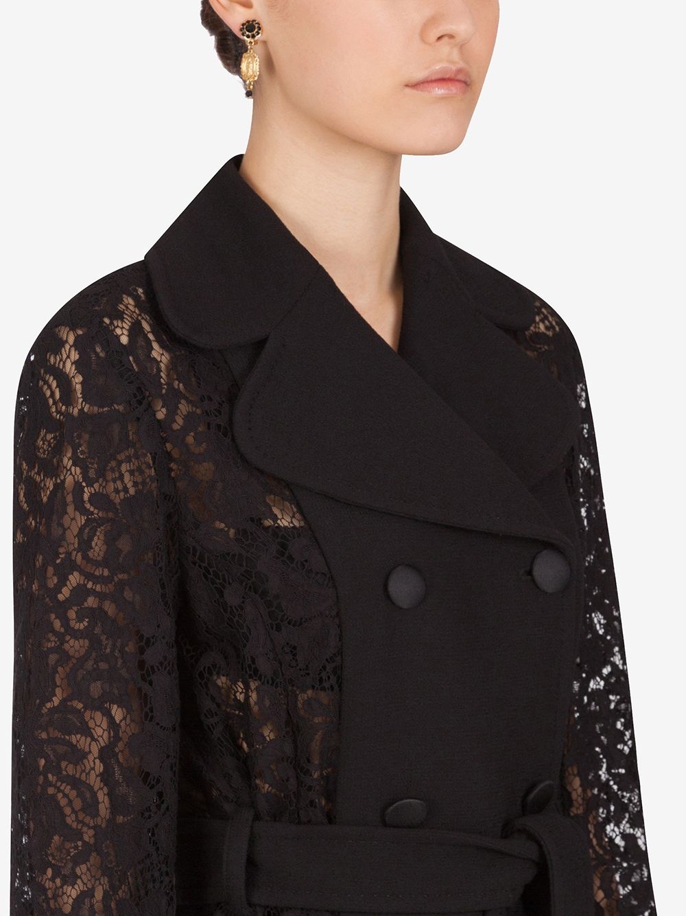 lace-insert tie-waist trench coat - 5
