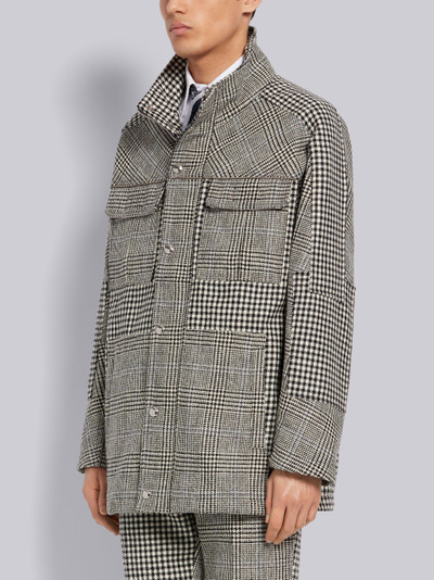 Thom Browne Black and White Prince of Wales Overcheck Wool Hunting Tweed Nautical Snap Front Jacket outlook