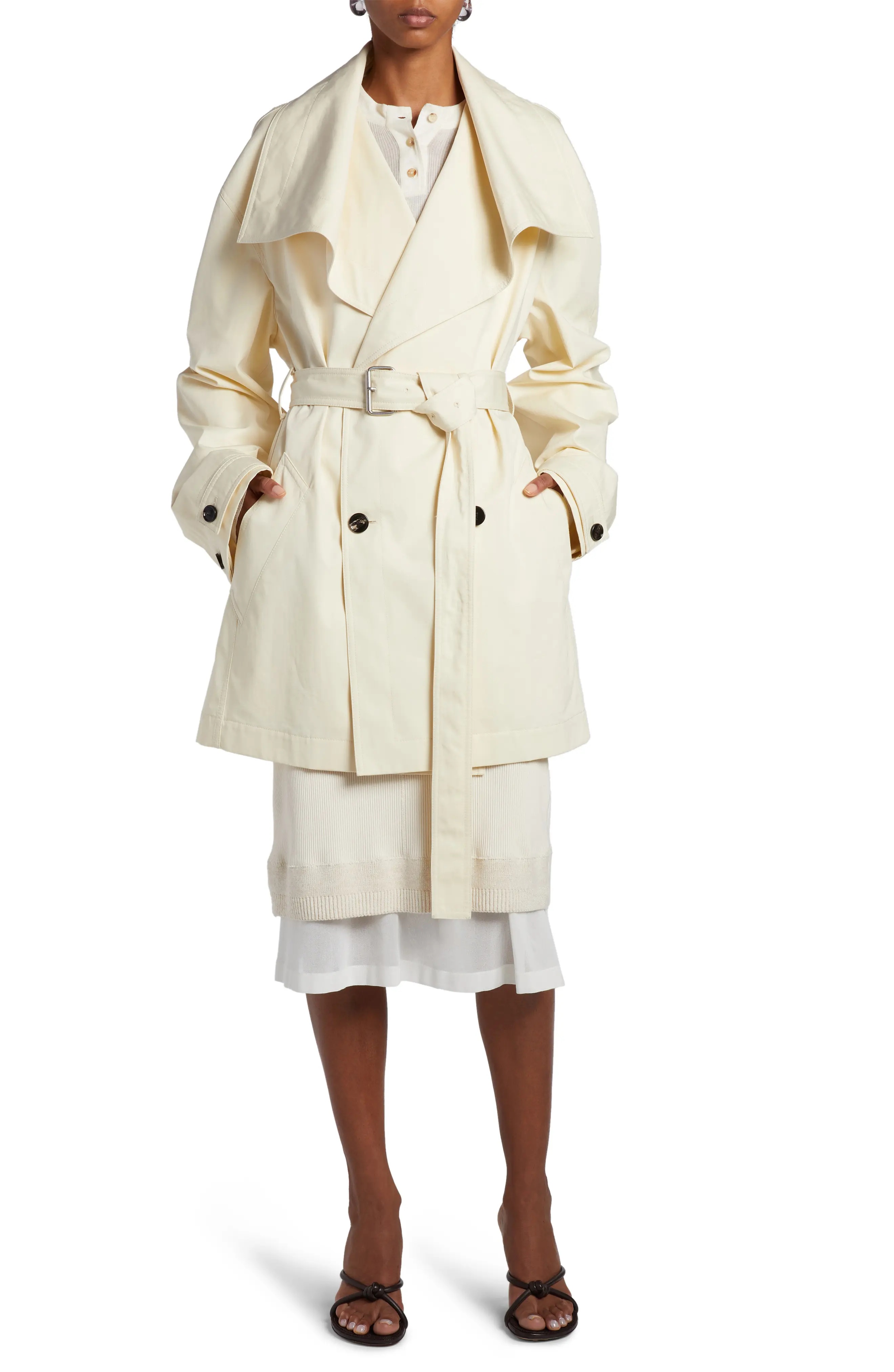 Bottega Veneta Double Breasted Cotton Twill Trench Coat