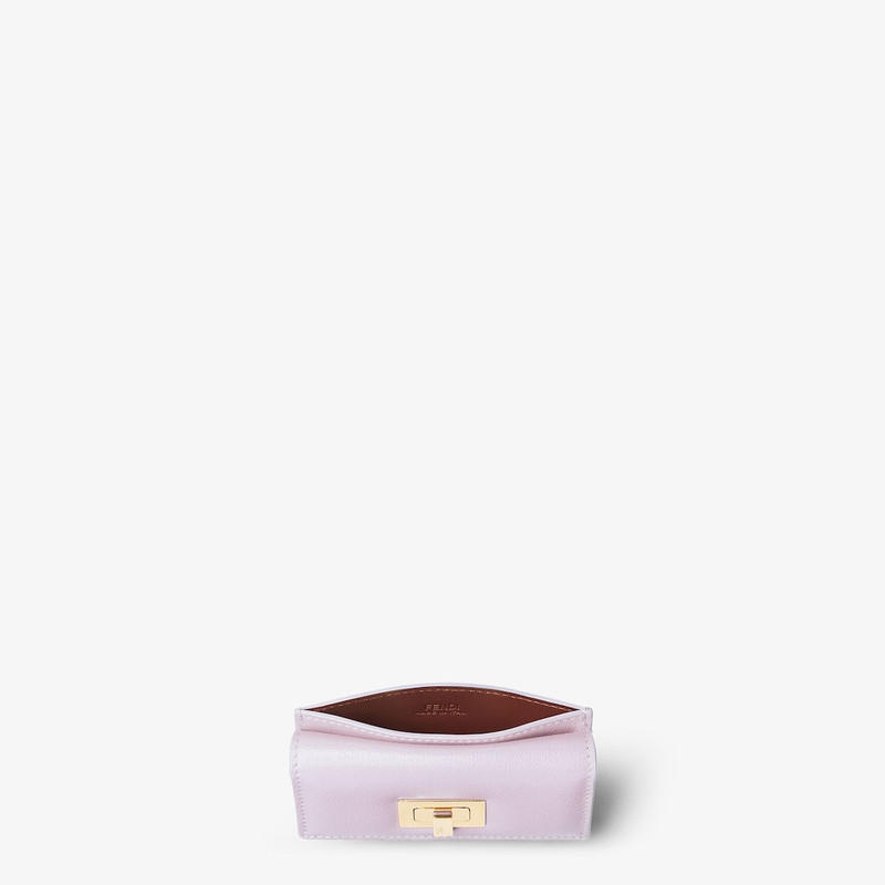 Fendi Way Card Case With Pocket Fuchsia and mahogany brown leather card case 4