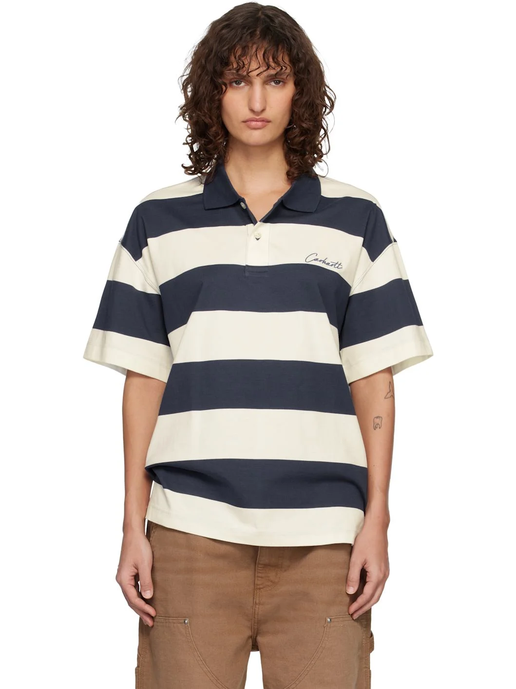 White & Blue Short Sleeve Delray Stripe Polo - 1