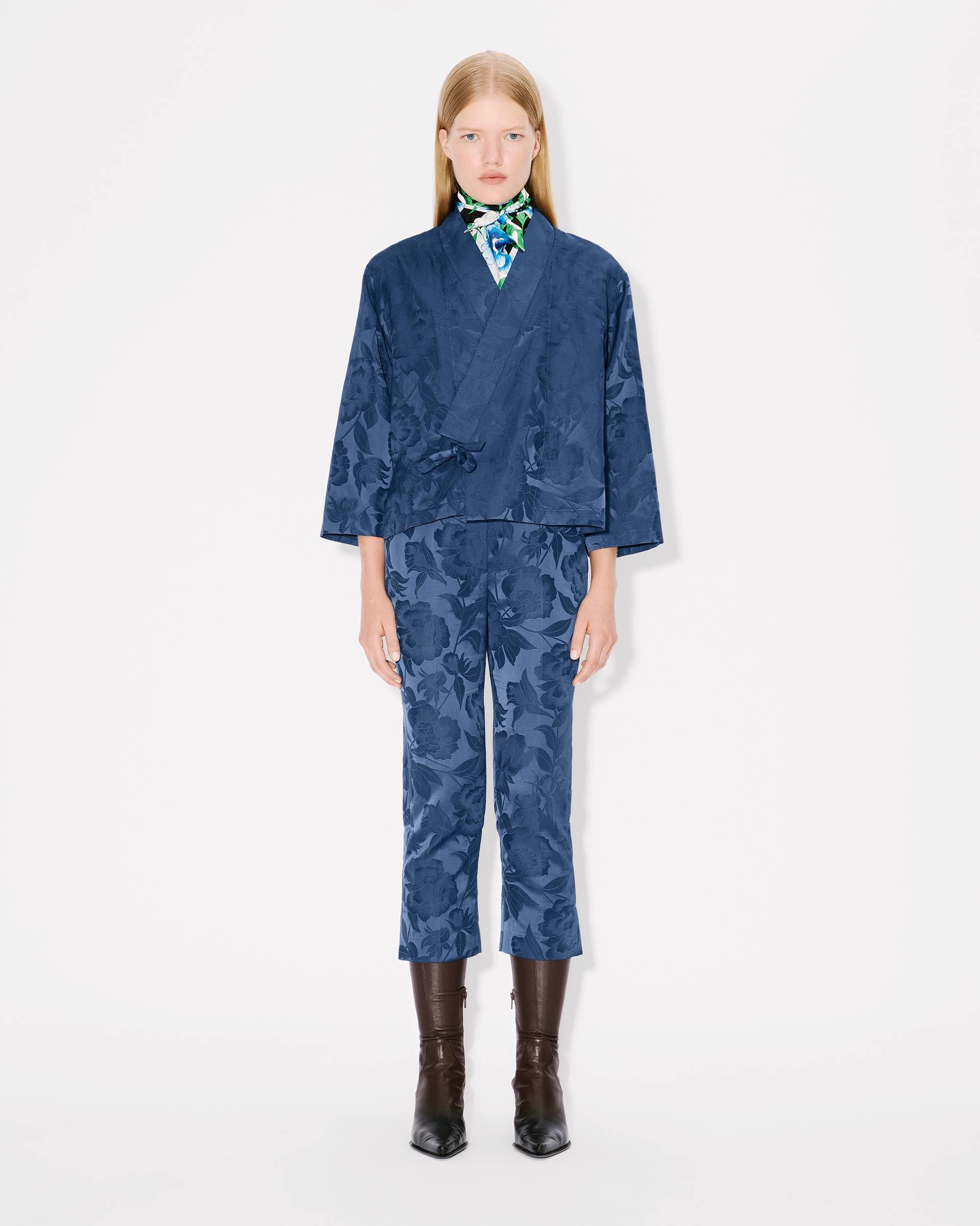 'KENZO Peonies' cropped pants in cotton linen jacquard - 3