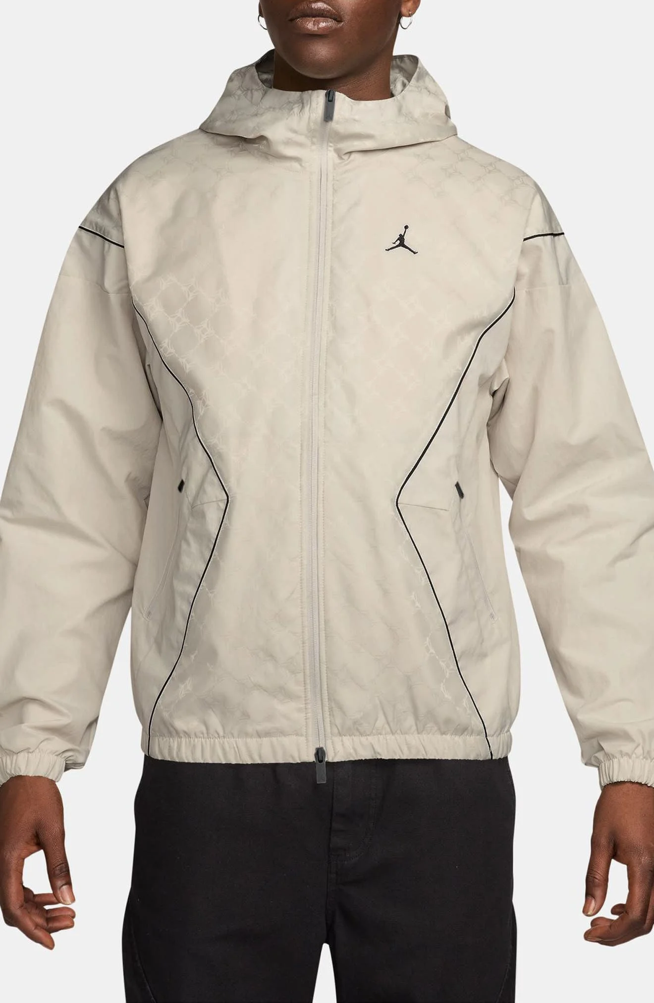 Jordan Brooklyn Printed Hooded Nylon Track Jacket in Light Ore Wood Brown/Black at Nordstrom - 1