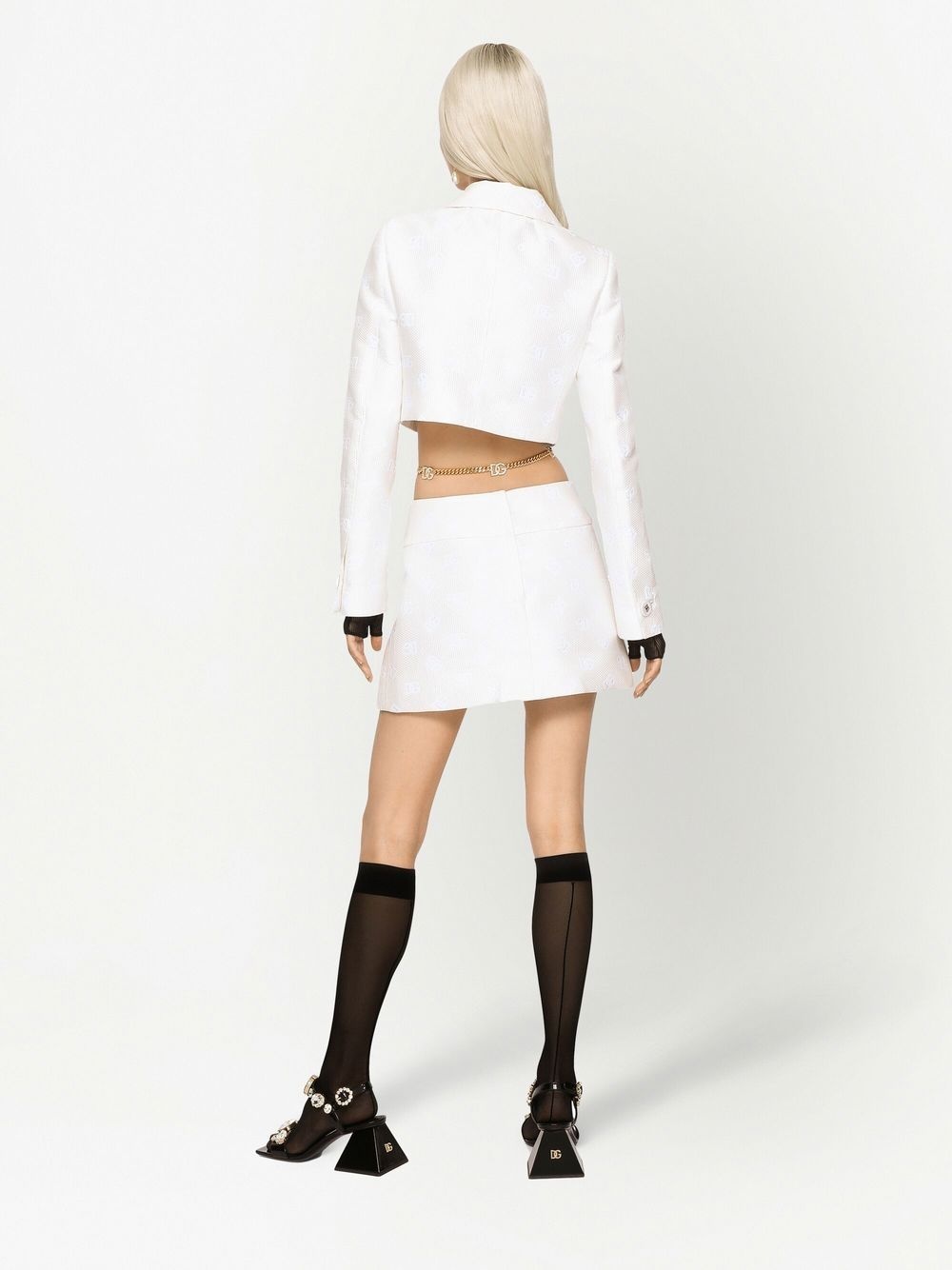 logo jacquard cropped jacket - 4