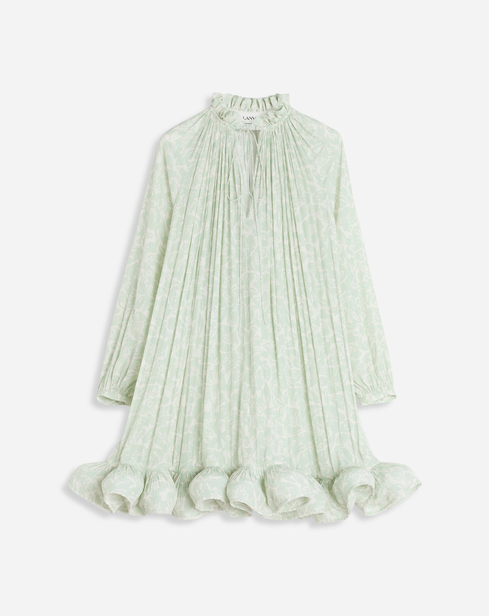 LONG SLEEVE MINI DRESS WITH RUFFLES IN FLOWER PRINT CHARMEUSE - 1