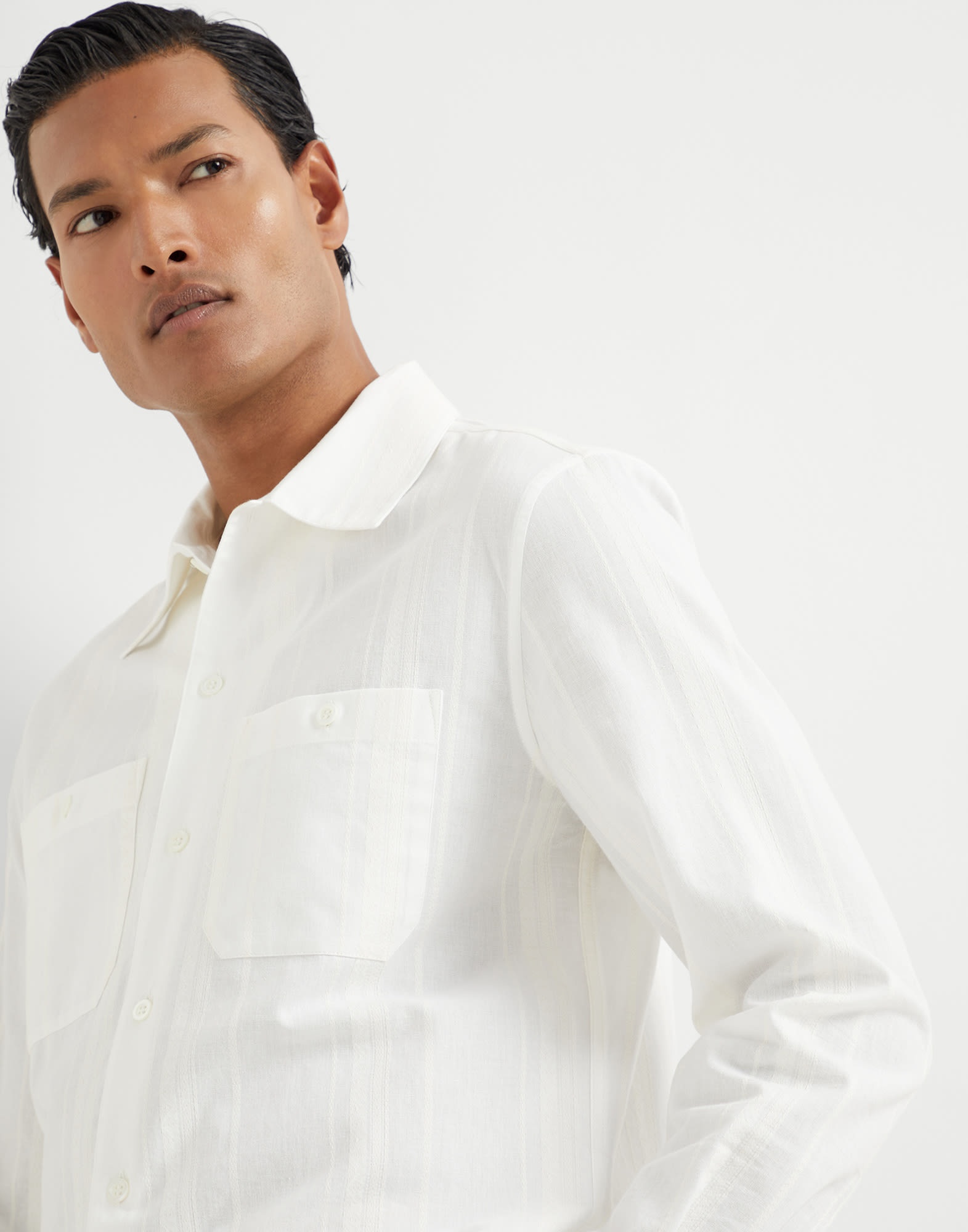 Tone-on-tone jacquard stripe easy fit shirt with chest pockets - 3