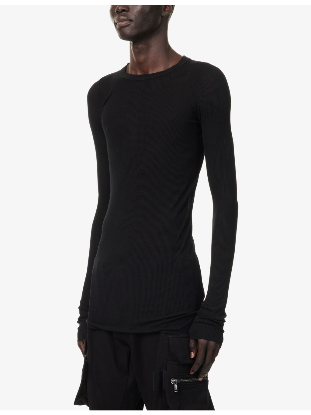 Ribbed Crew-Neck Slim-Fit Woven-Blend Top - 3