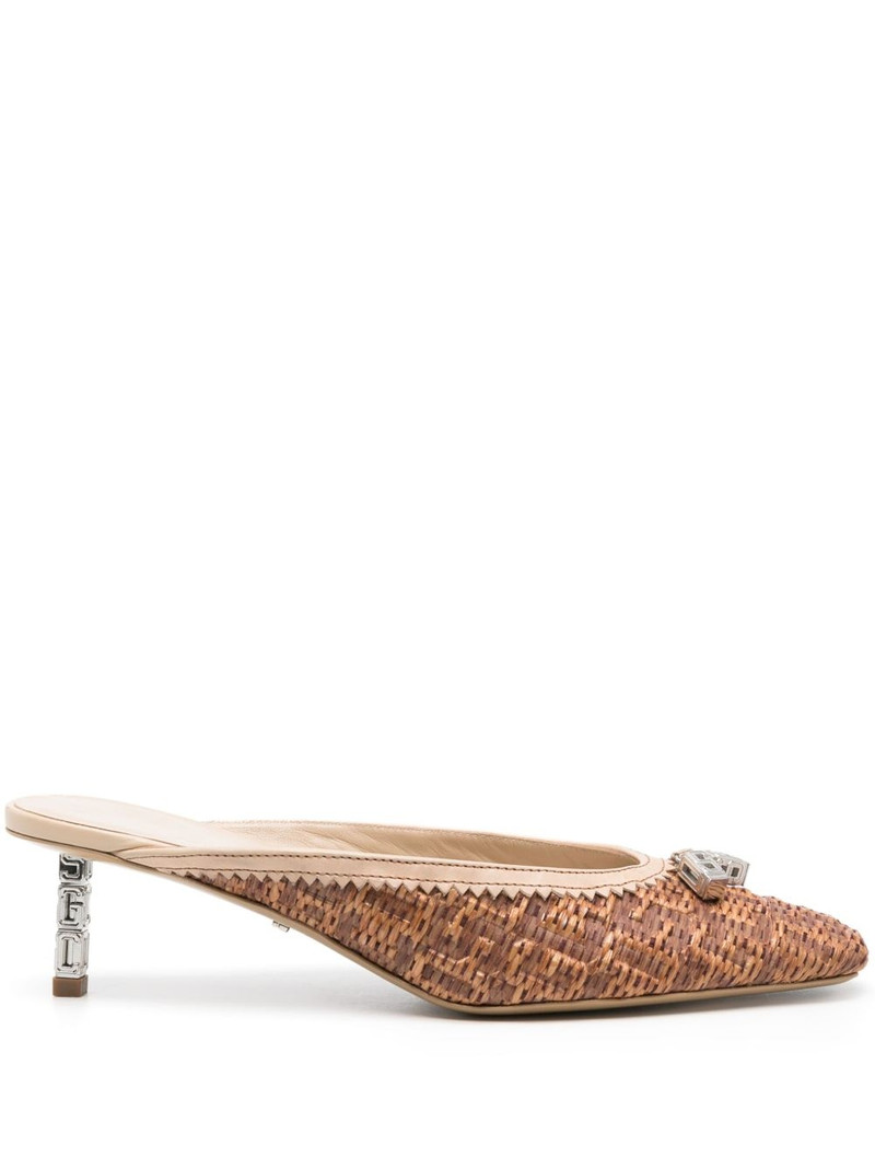 monogram-embossed 60mm raffia mules 1