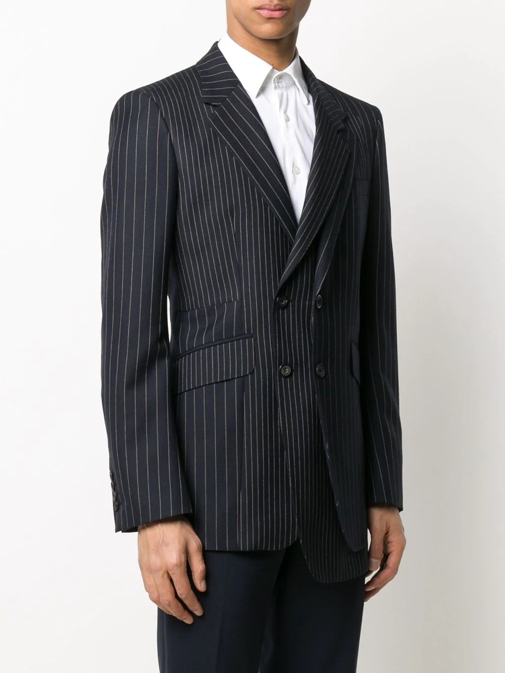 asymmetric pinstriped wool blazer - 3