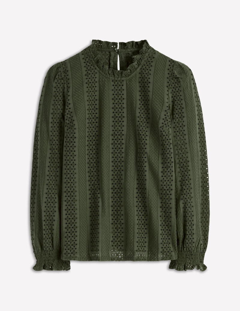 Frill Detail Broderie Top-Forest Glade 1