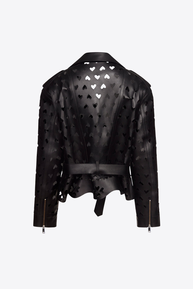 AREA LASER-CUT LEATHER HEART MOTO JACKET outlook