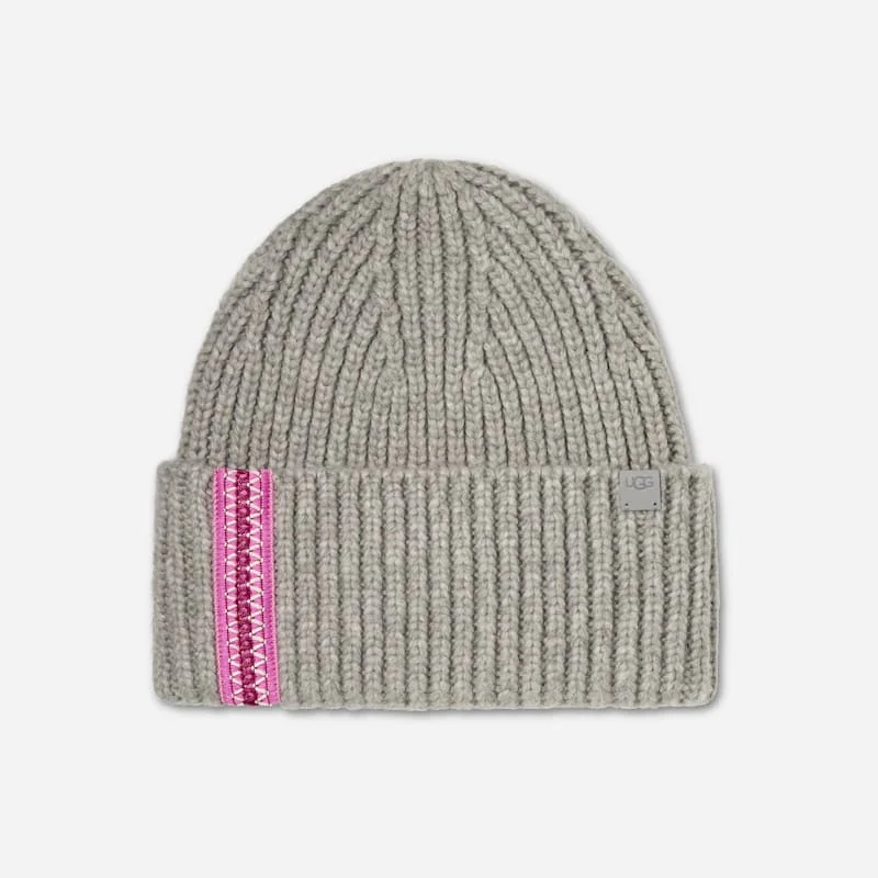 ® Women's Chunky Rib ®braid Beanie in Cobble/Bright Fuchsia - 1