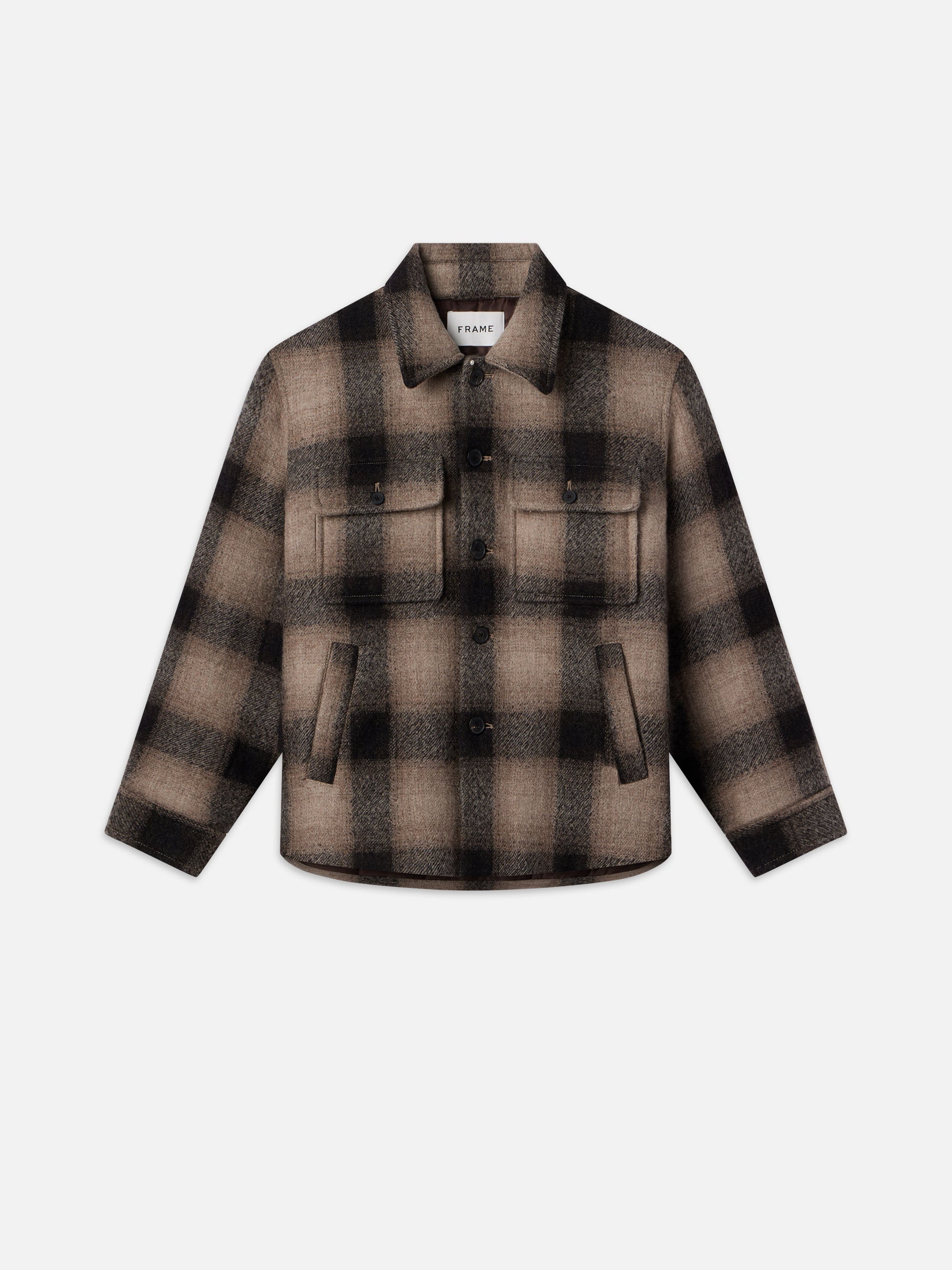 Padded Plaid Shirt Jacket in Brown Plaid - 1