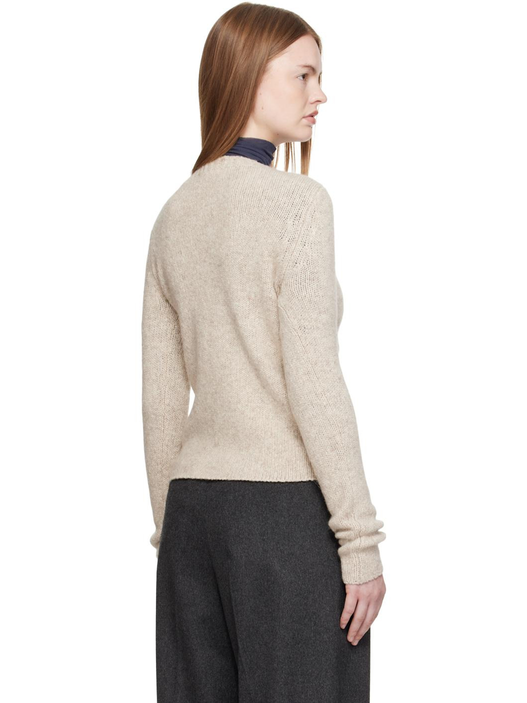 Beige Cashmere Melange Knit Sweater - 3