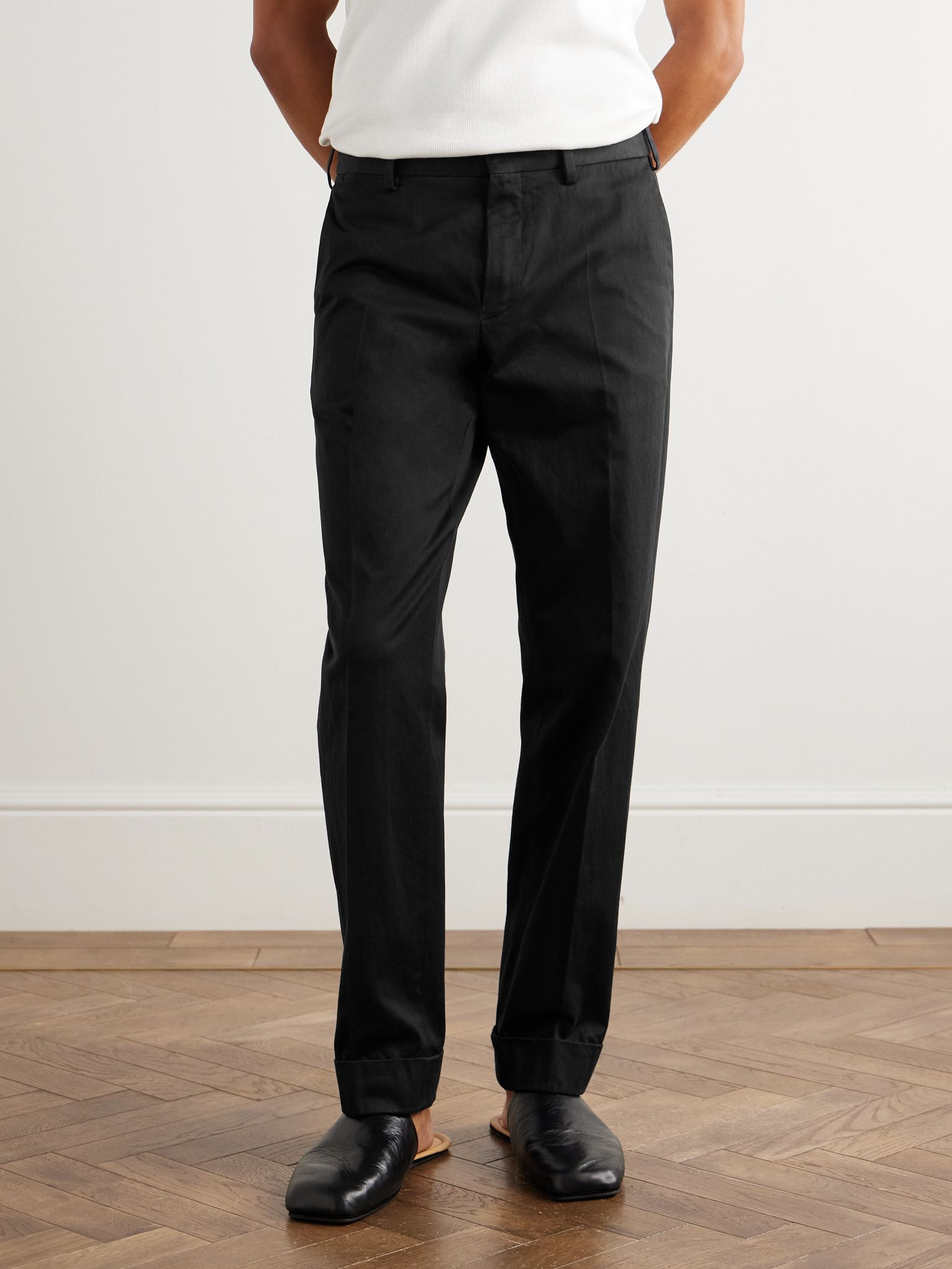 Tapered Cotton-Satin Trousers Black - 3