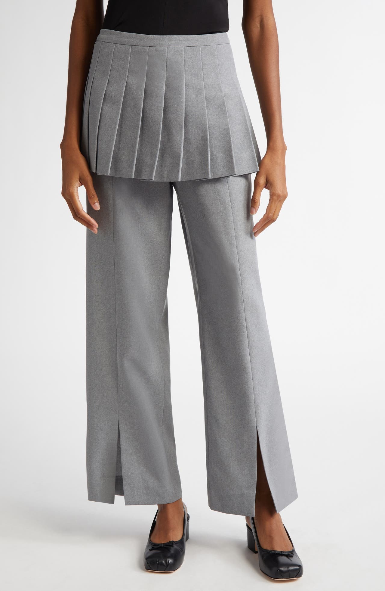 Sandy Liang Lichi Layered Split Straight Leg Pants in Grey at Nordstrom - 1