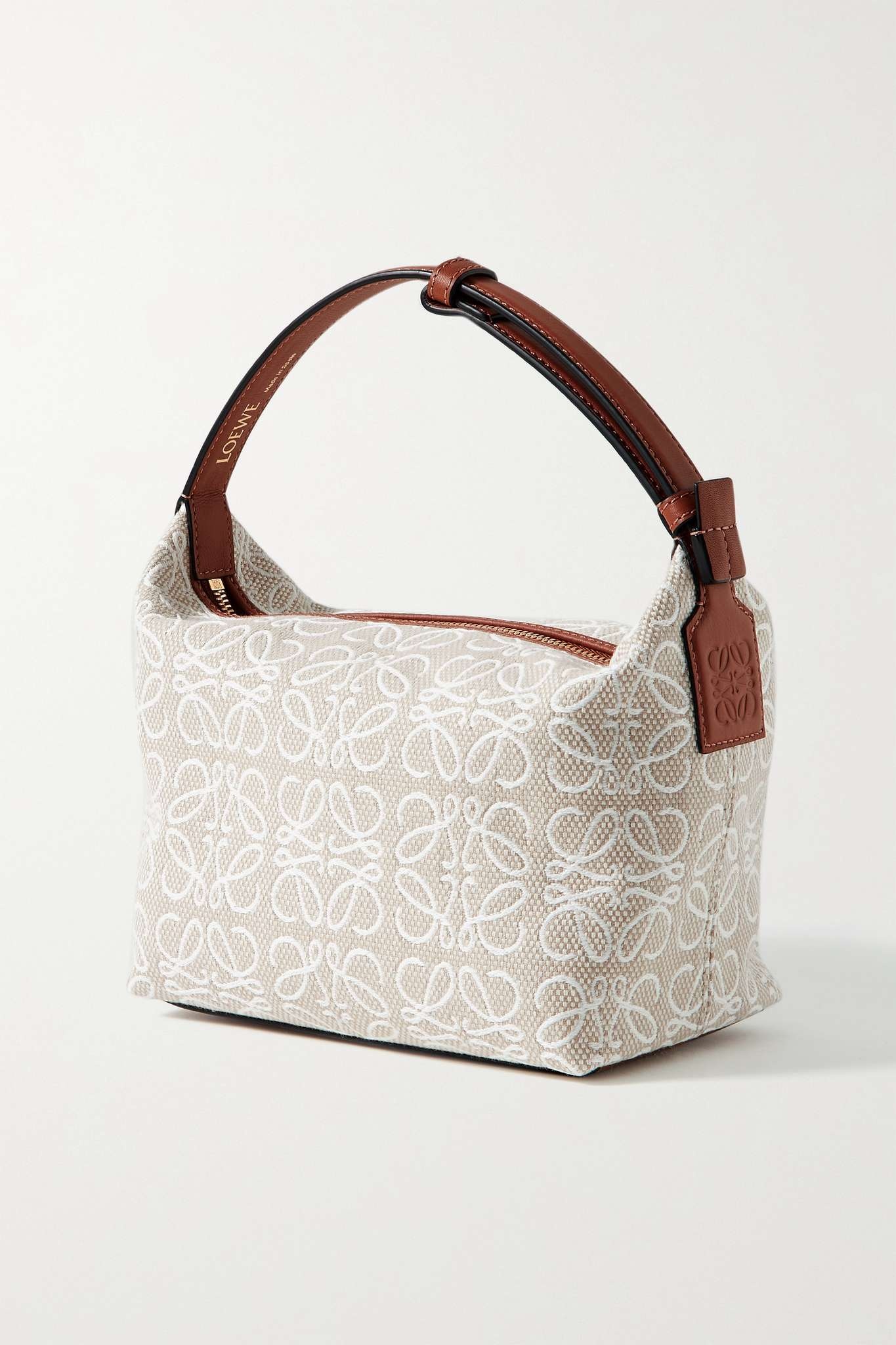 Cubi small leather-trimmed canvas-jacquard tote - 3