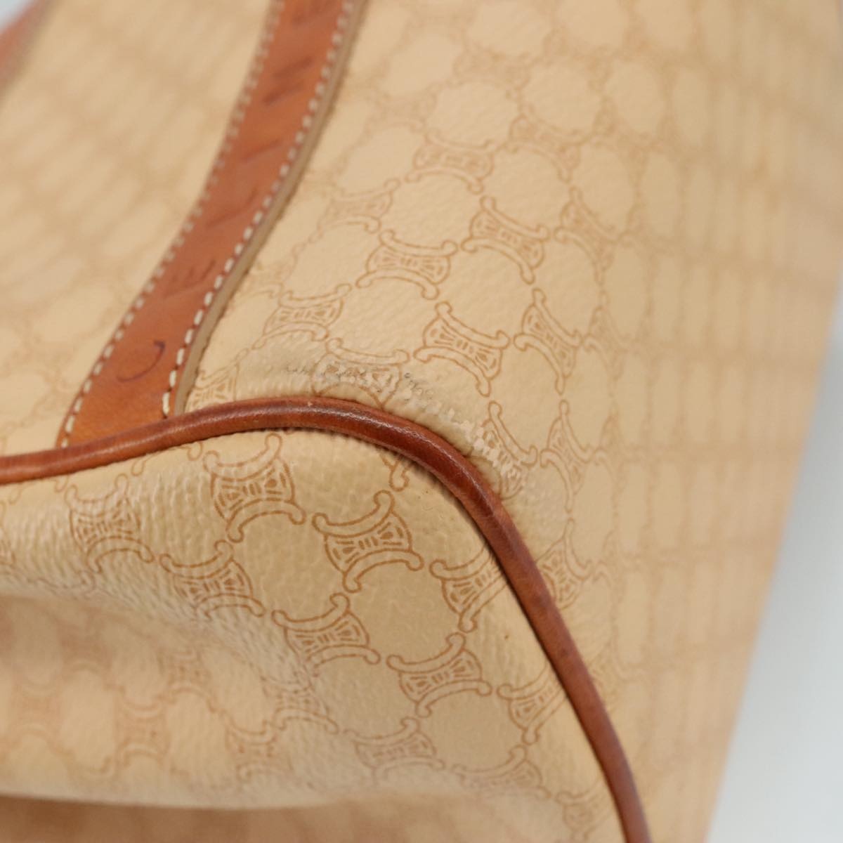 CELINE Macadam Canvas Hand Bag Pvc Leather Beige Brown Gold - 14