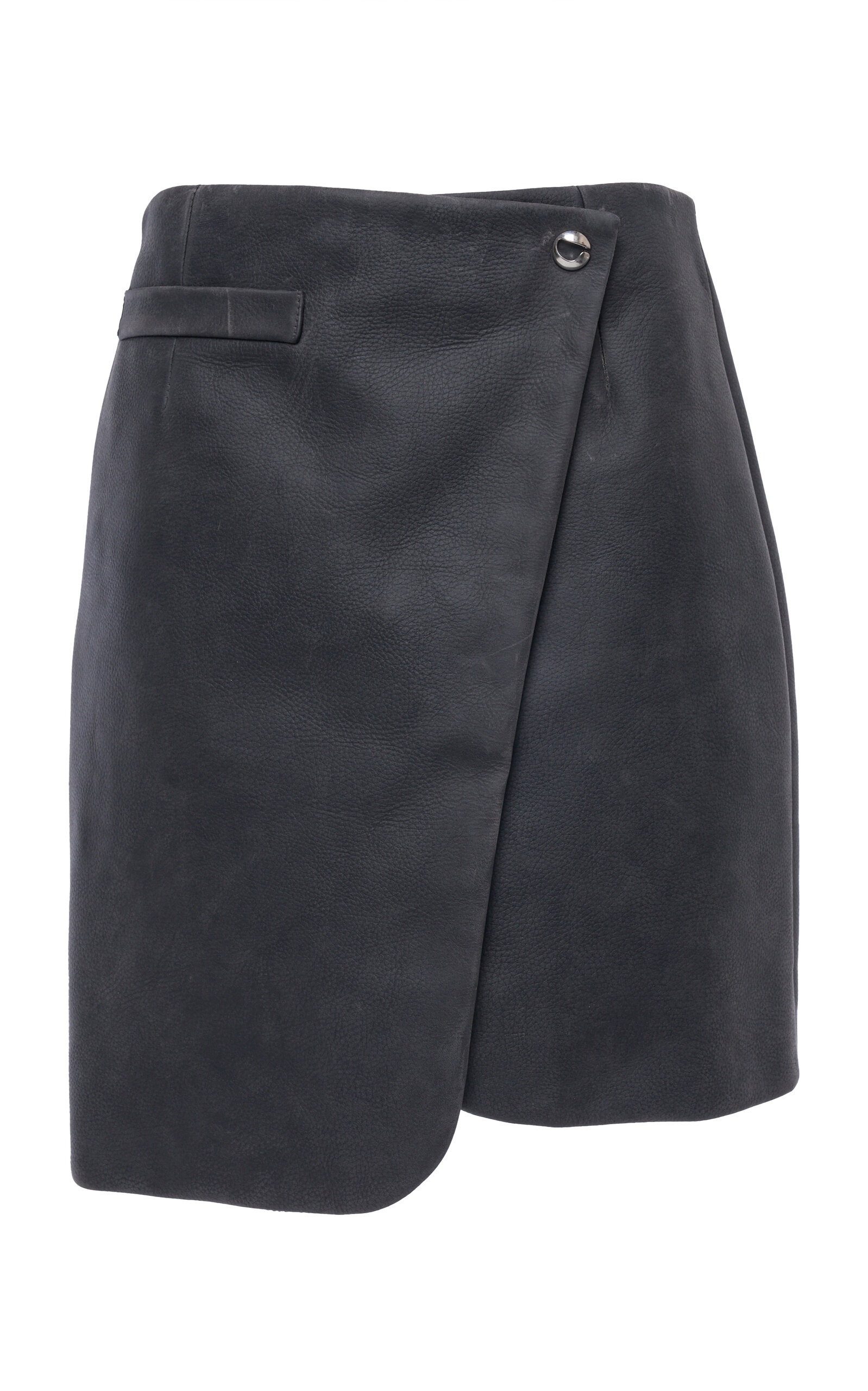Wrap-Front Leather Mini Skirt grey - 1