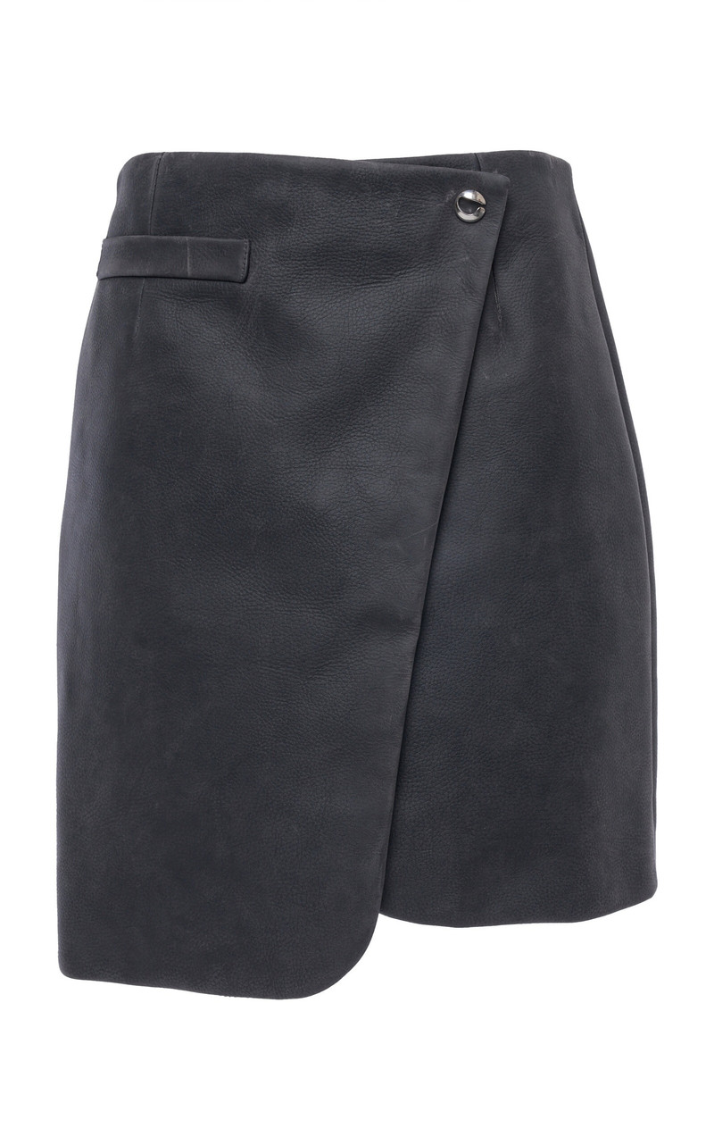 Wrap-Front Leather Mini Skirt grey 1