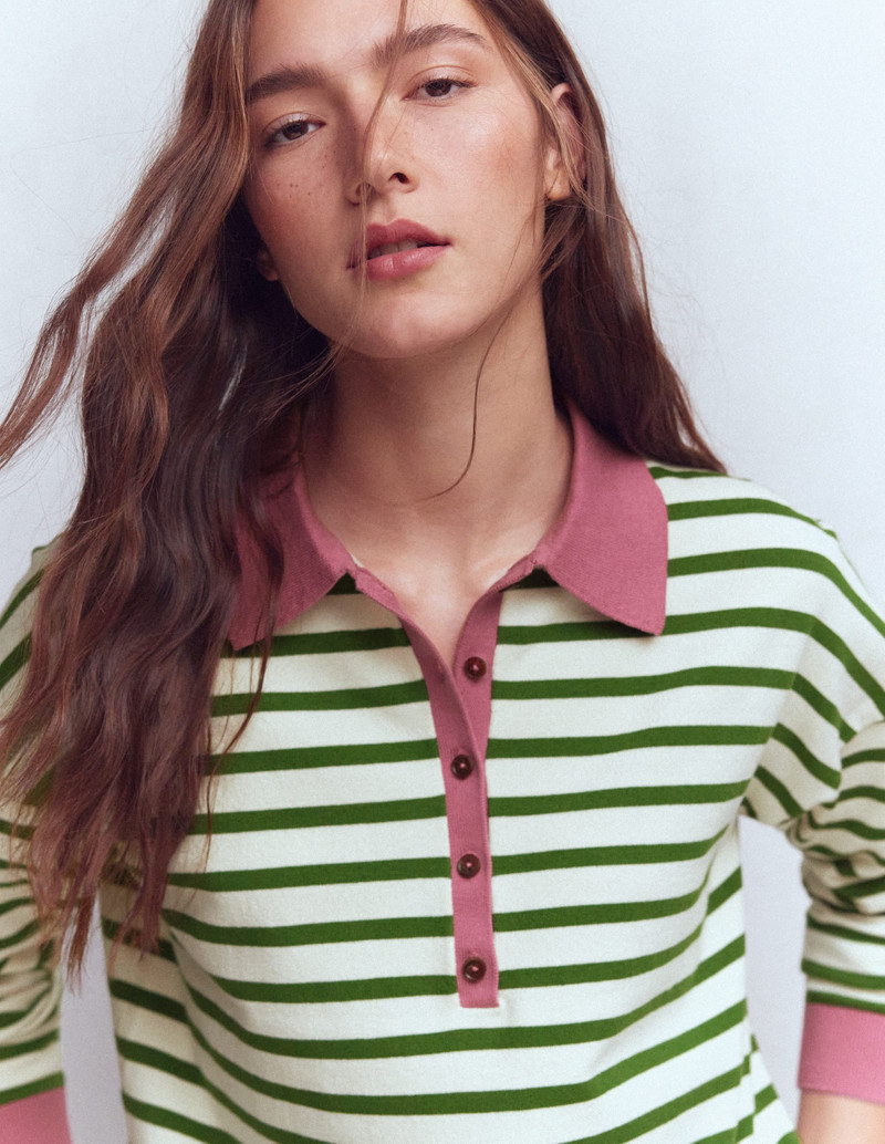 Lara Cotton Henley Jumper-Warm Ivory, Courtyard Stripe 3