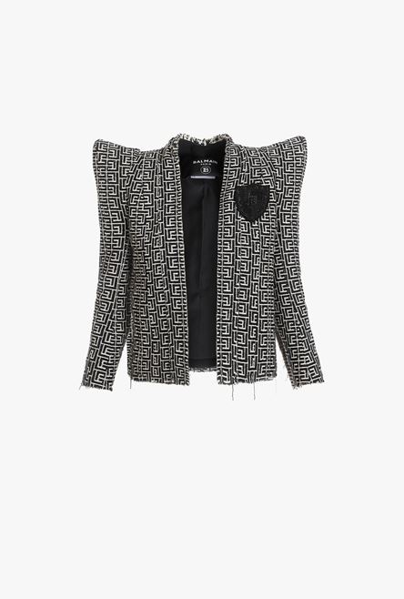 Bicolor jacquard-patterned tweed jacket with Balmain monogram - 1