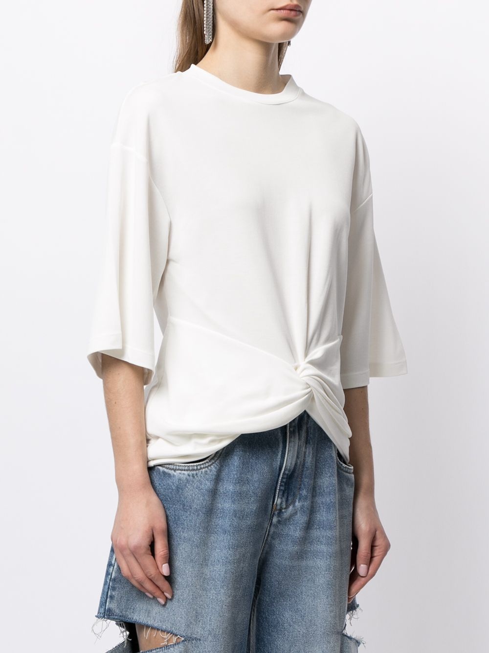 gathered crew-neck T-shirt - 3