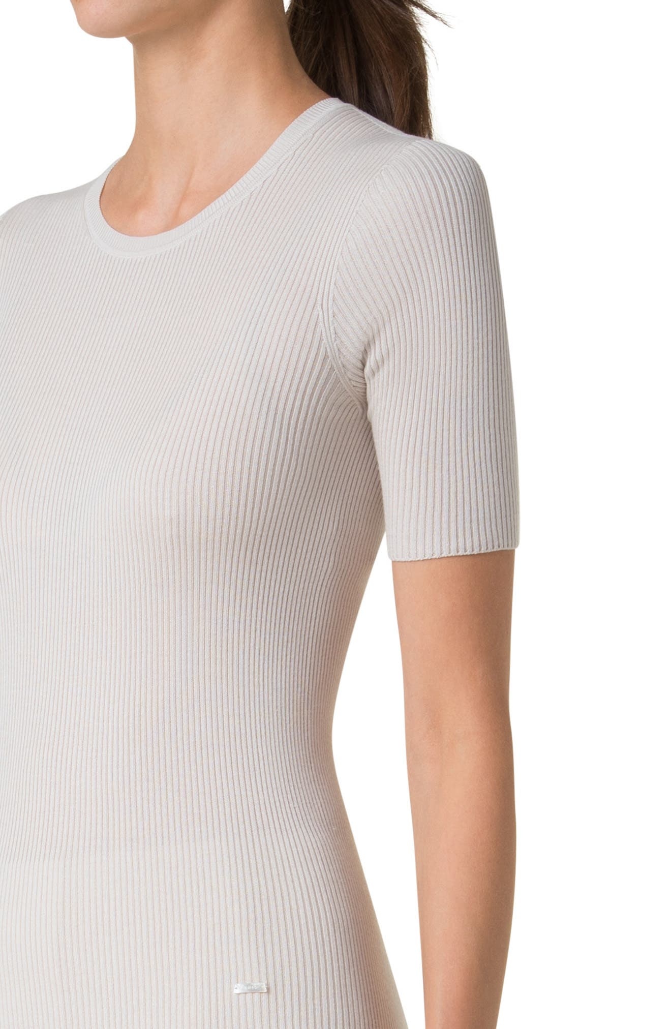 Akris Short Sleeve Silk & Cotton Rib Sweater in Greige at Nordstrom - 4