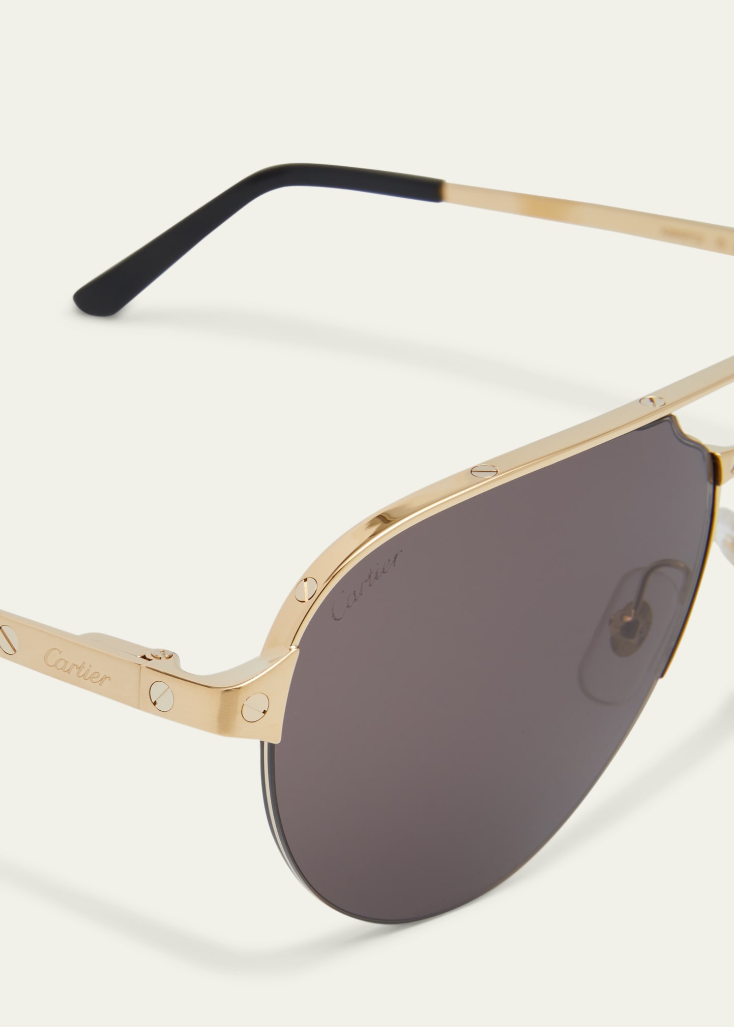 Men's Half-Rim Metal Aviator Sunglasses with Logo - 4