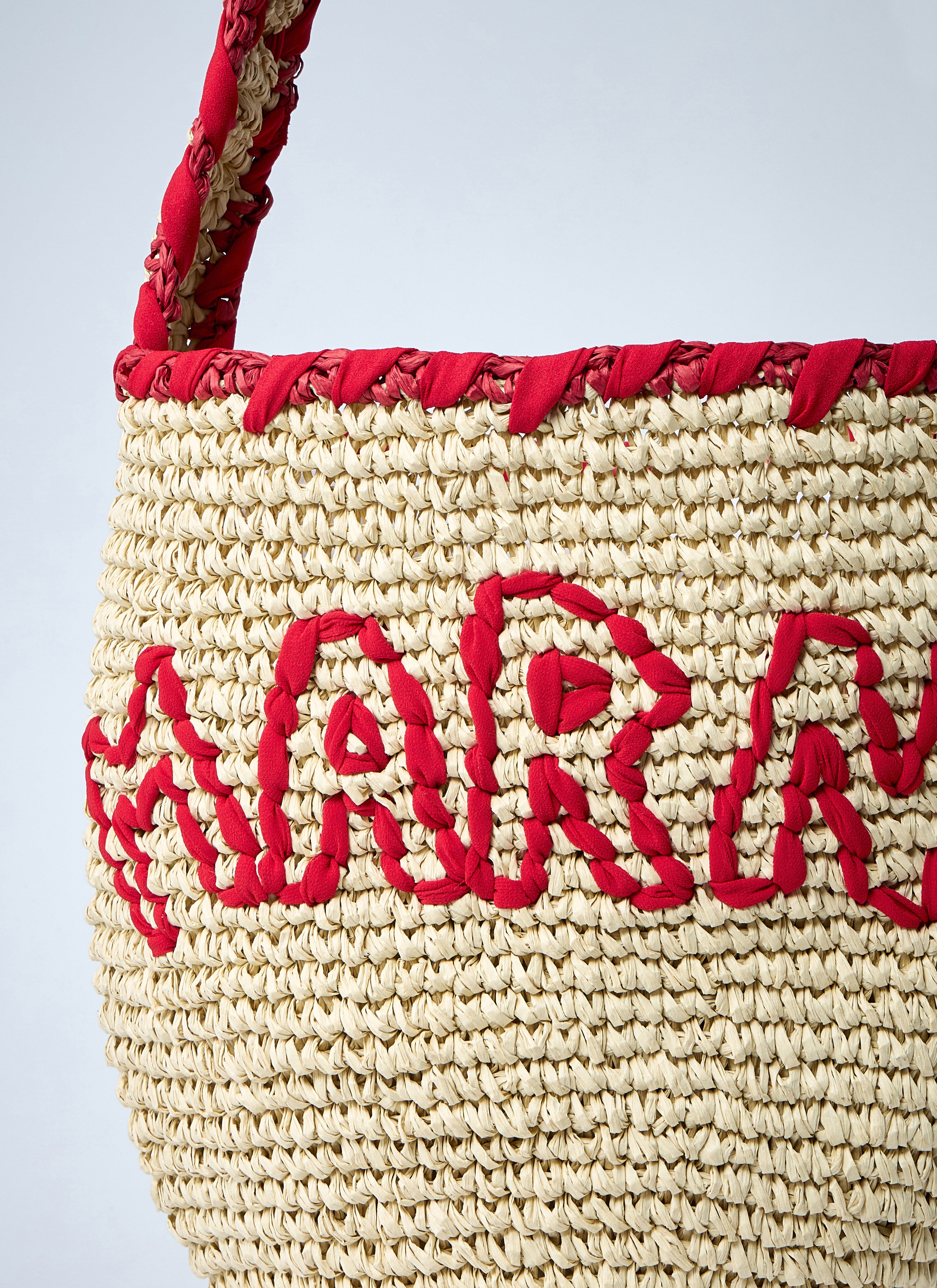 Logo Motif Raffia Shoulder Bag - 4