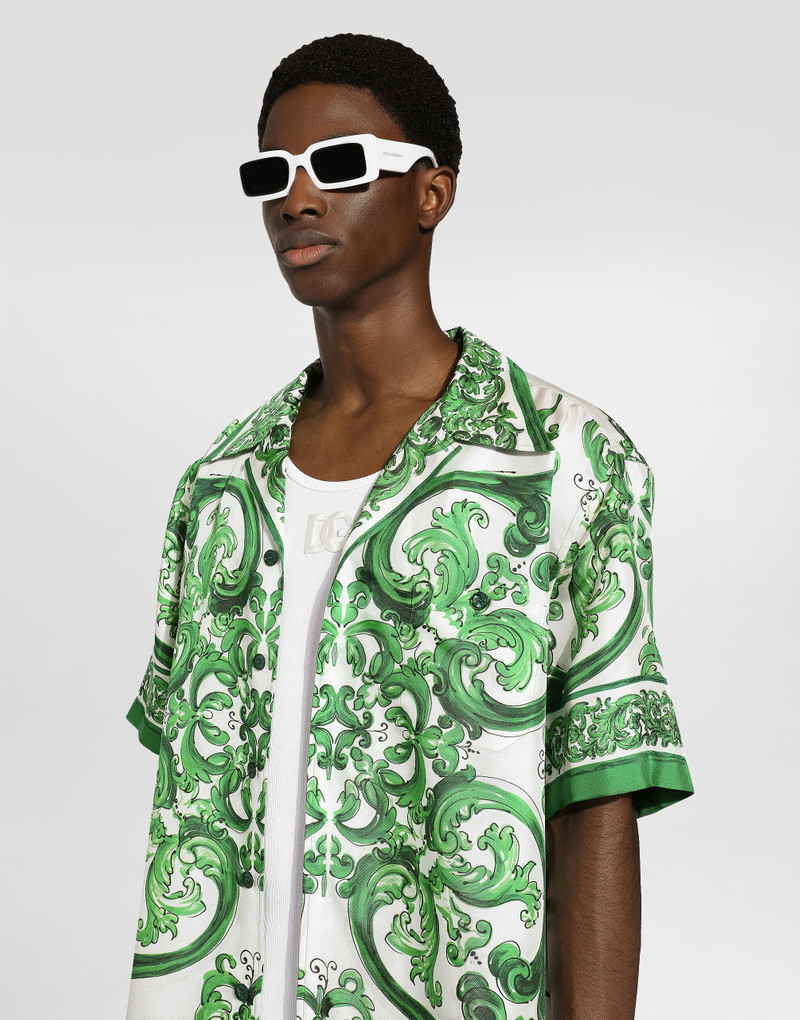 Silk twill Hawaiian shirt with majolica print 4