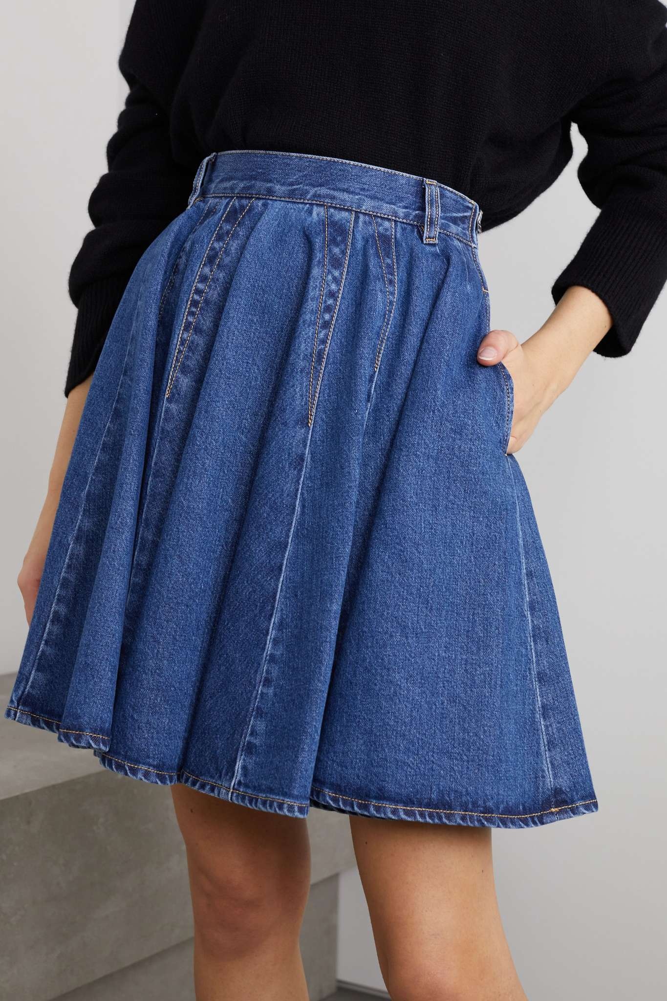 Pleated denim mini skirt - 3