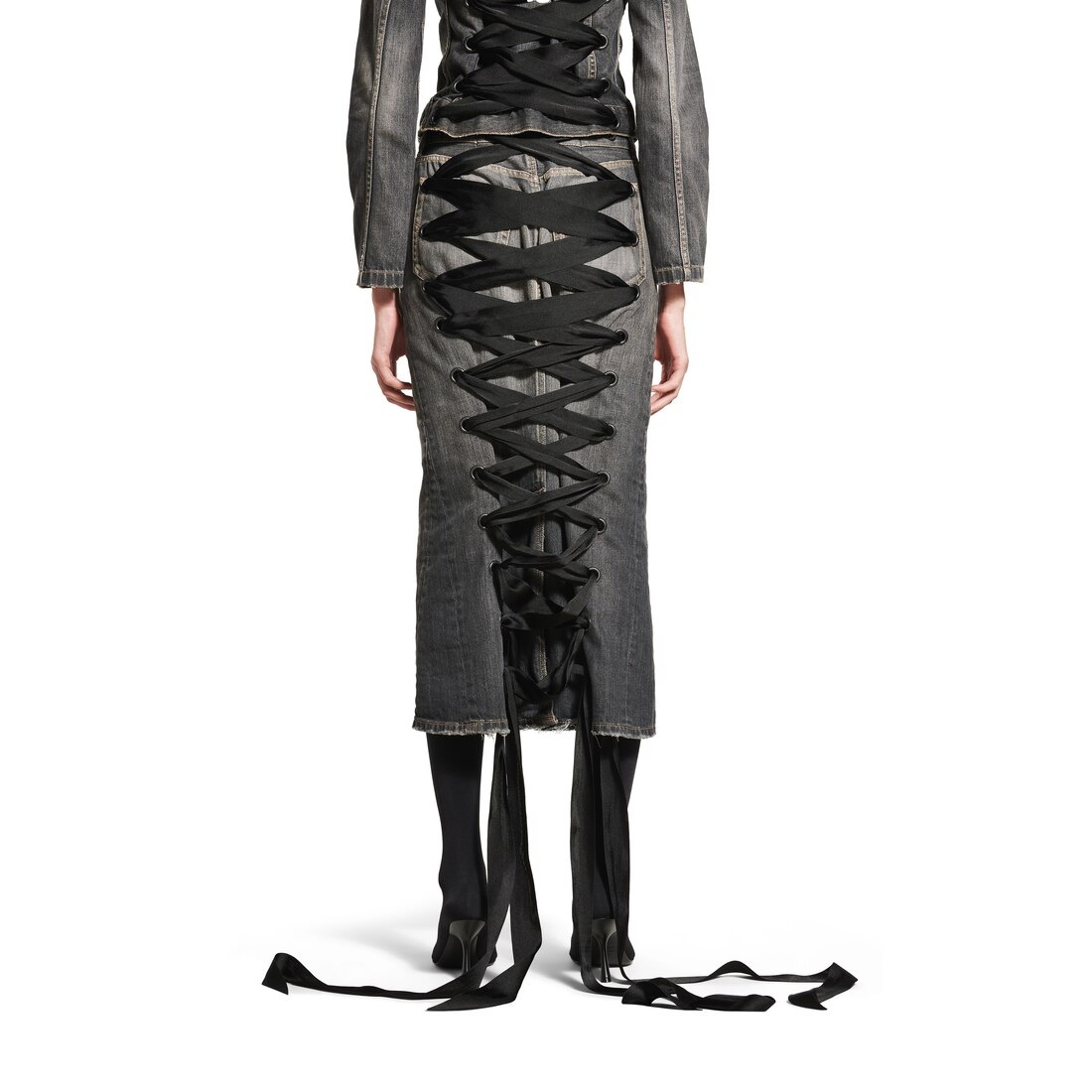 Women's Lace-up Skirt in Dark Grey - 5