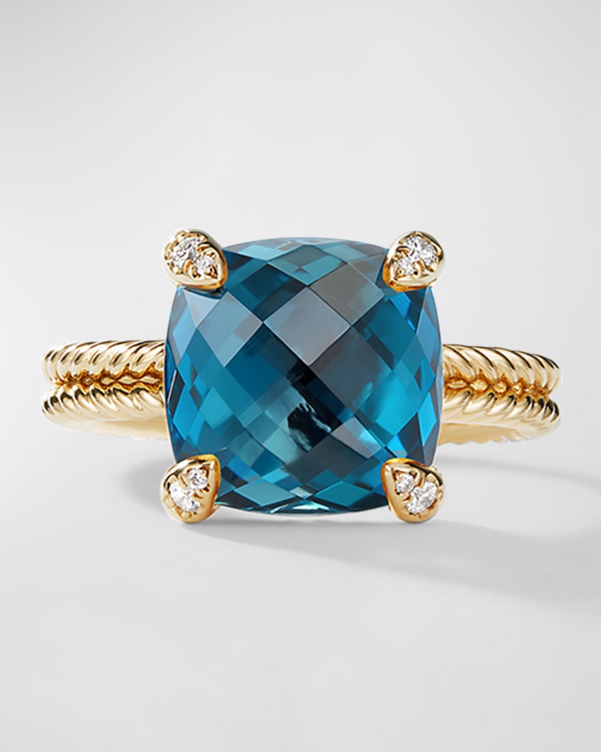 Chatelaine Ring with Diamonds and Gemstone in 18K Gold, 11mm - 5