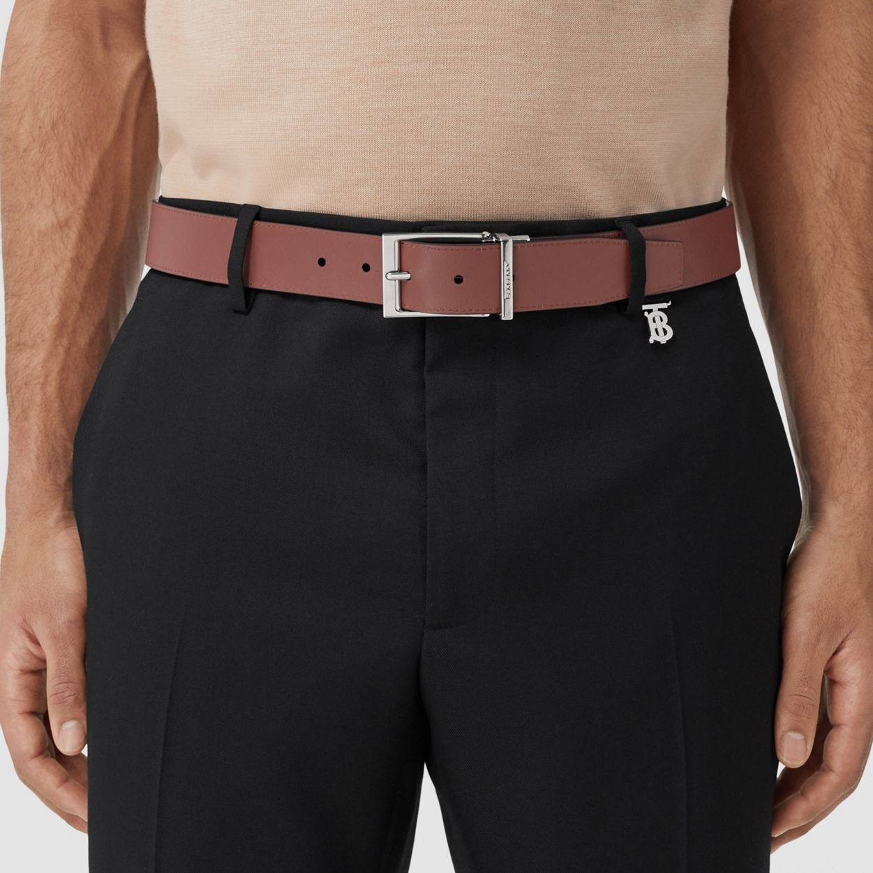 Reversible Embossed Check Leather Belt - 5