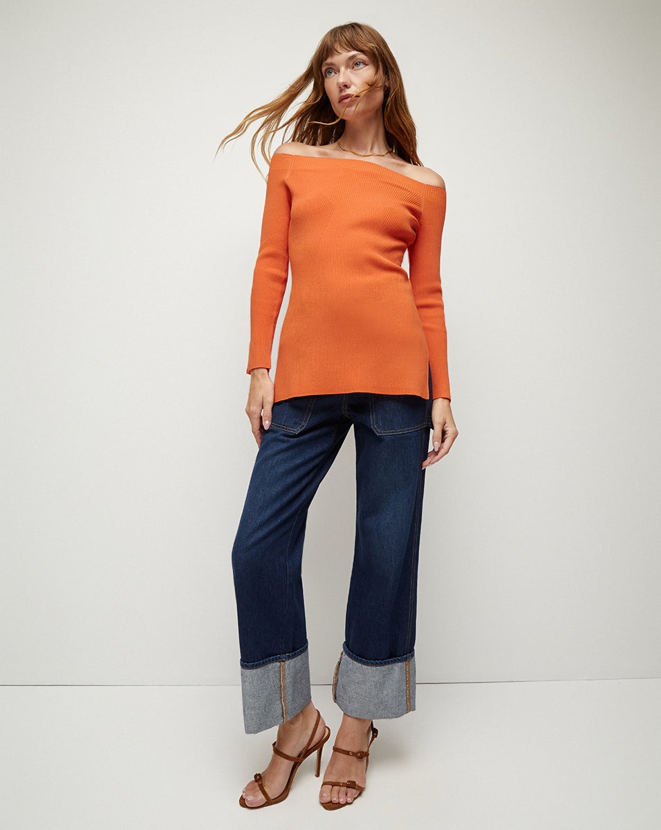 DERICK RIBBED OFF-SHOULDER PULLOVER - 5