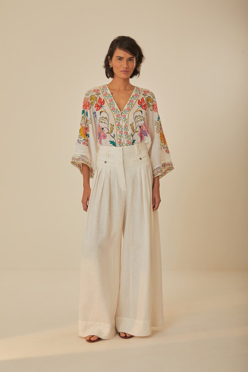 White Euroflax™ Premium Linen Pleated Pants 1