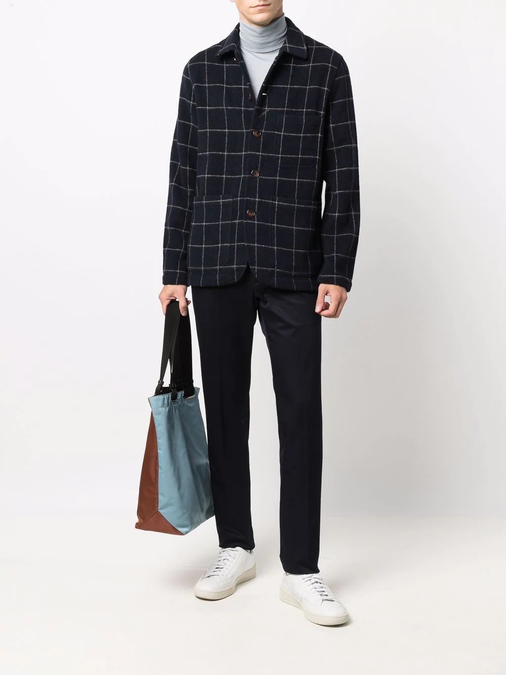 windowpane-plaid button jacket - 2