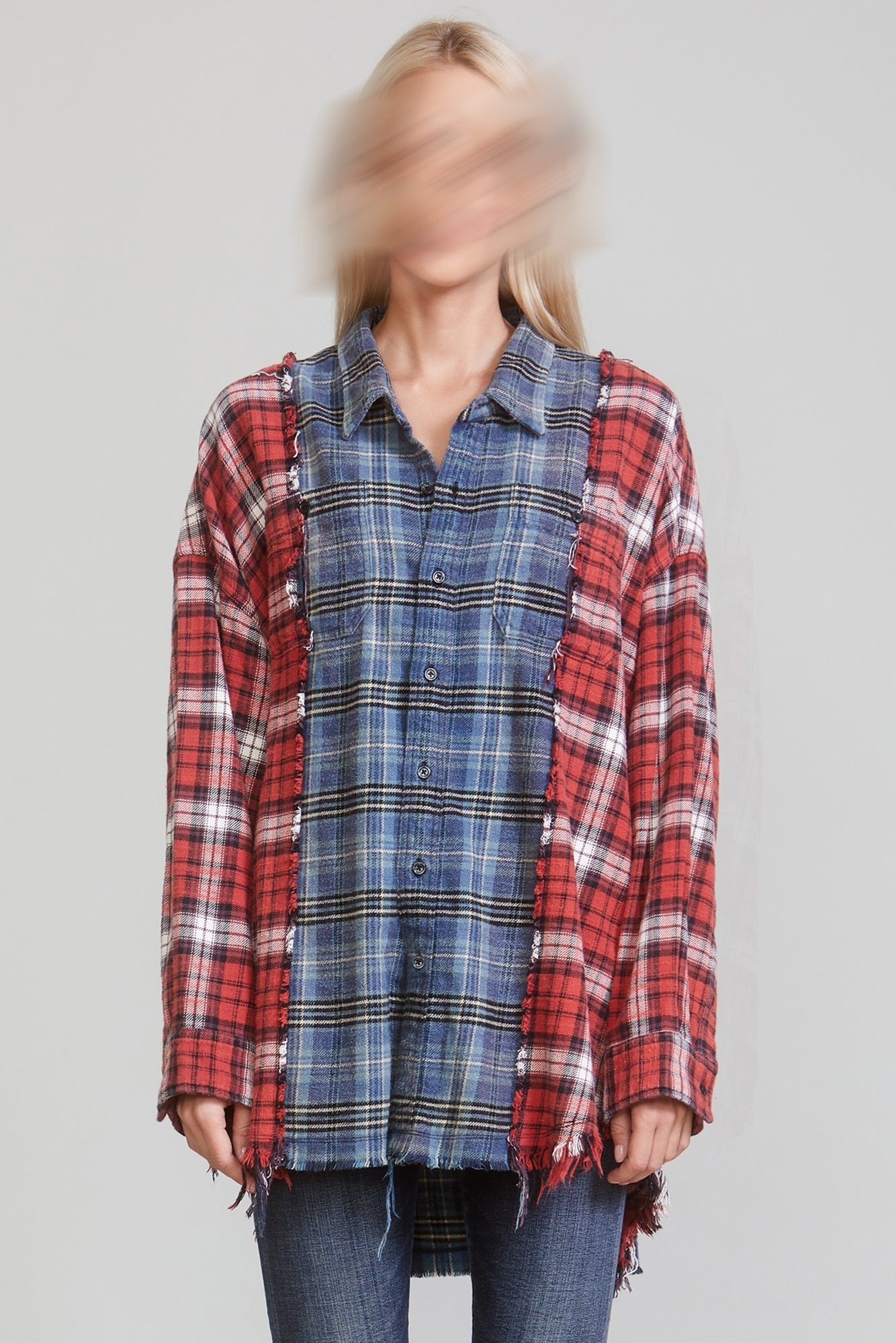 DROP NECK COMBO WORK SHIRT - RED/BLUE PLAID - 2