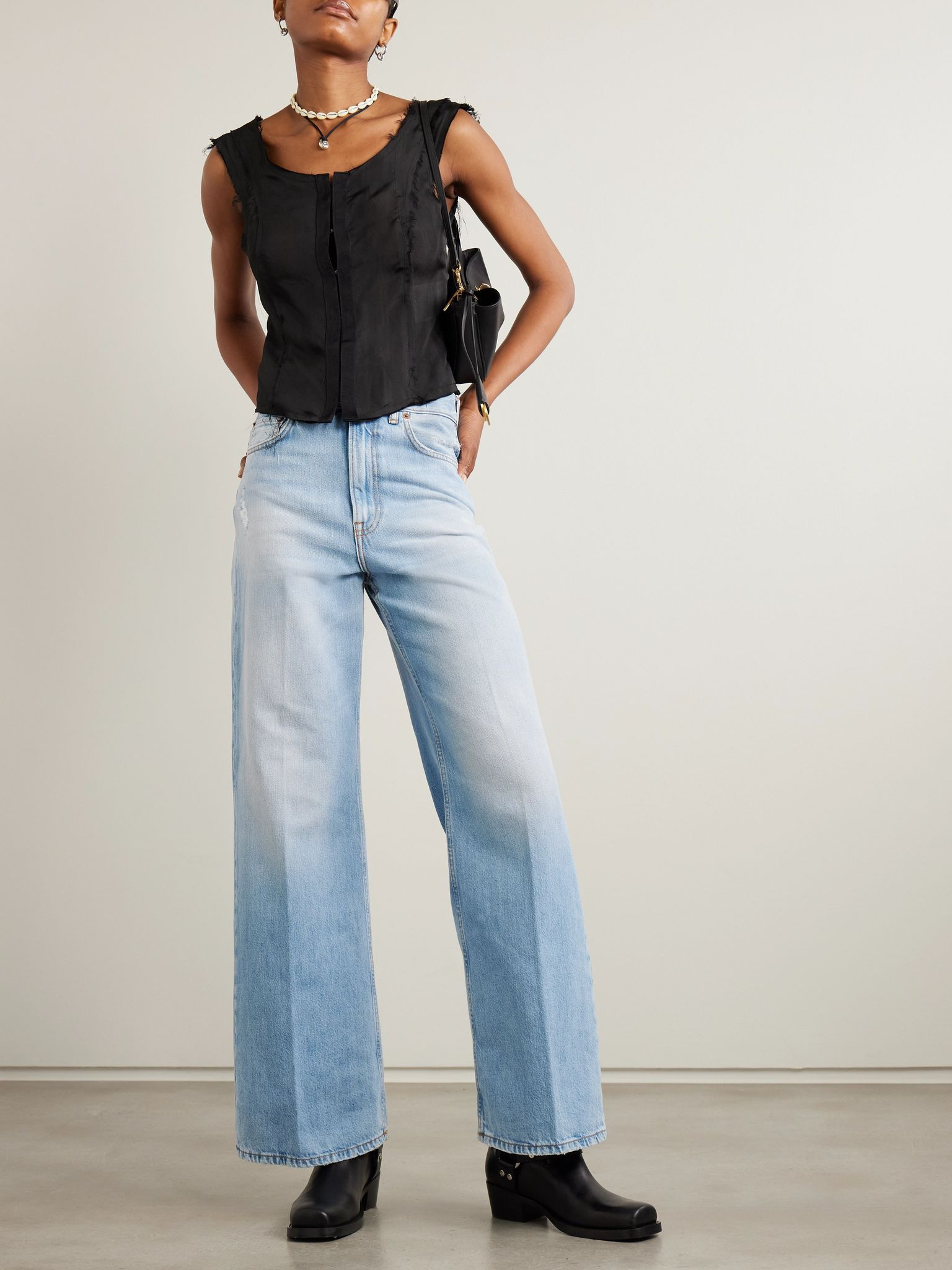 2022 distressed high-rise wide-leg organic jeans Light denim - 2