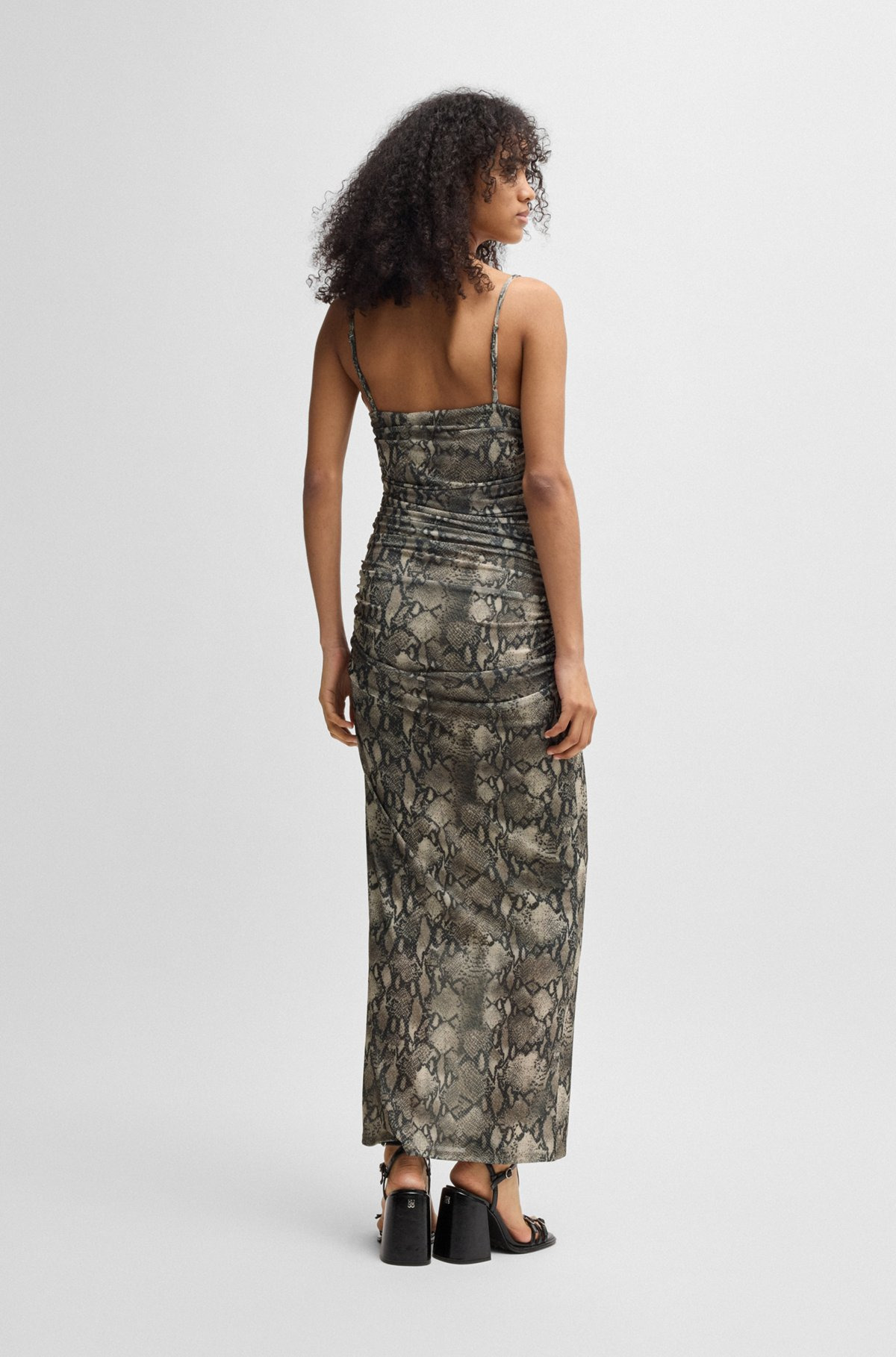 CORSET-BODICE DRESS WITH GATHERED MESH OVERLAY - 5