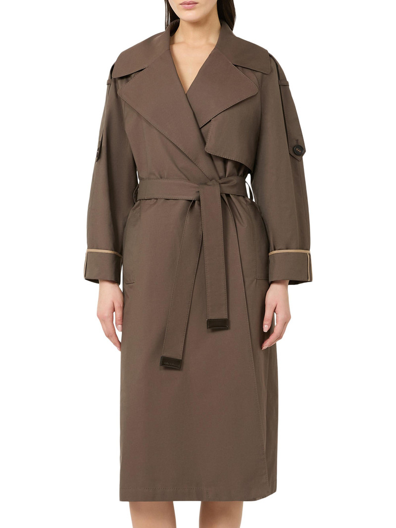 Women's Oversized Water Repellent Twill Trench Coat - Chocolate 3