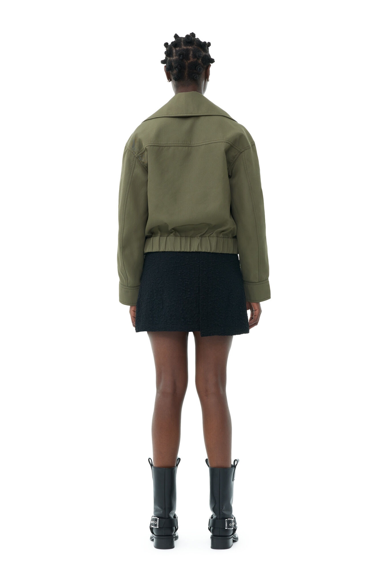GREEN HEAVY TWILL WIDE COLLAR SHORT JACKET - 6