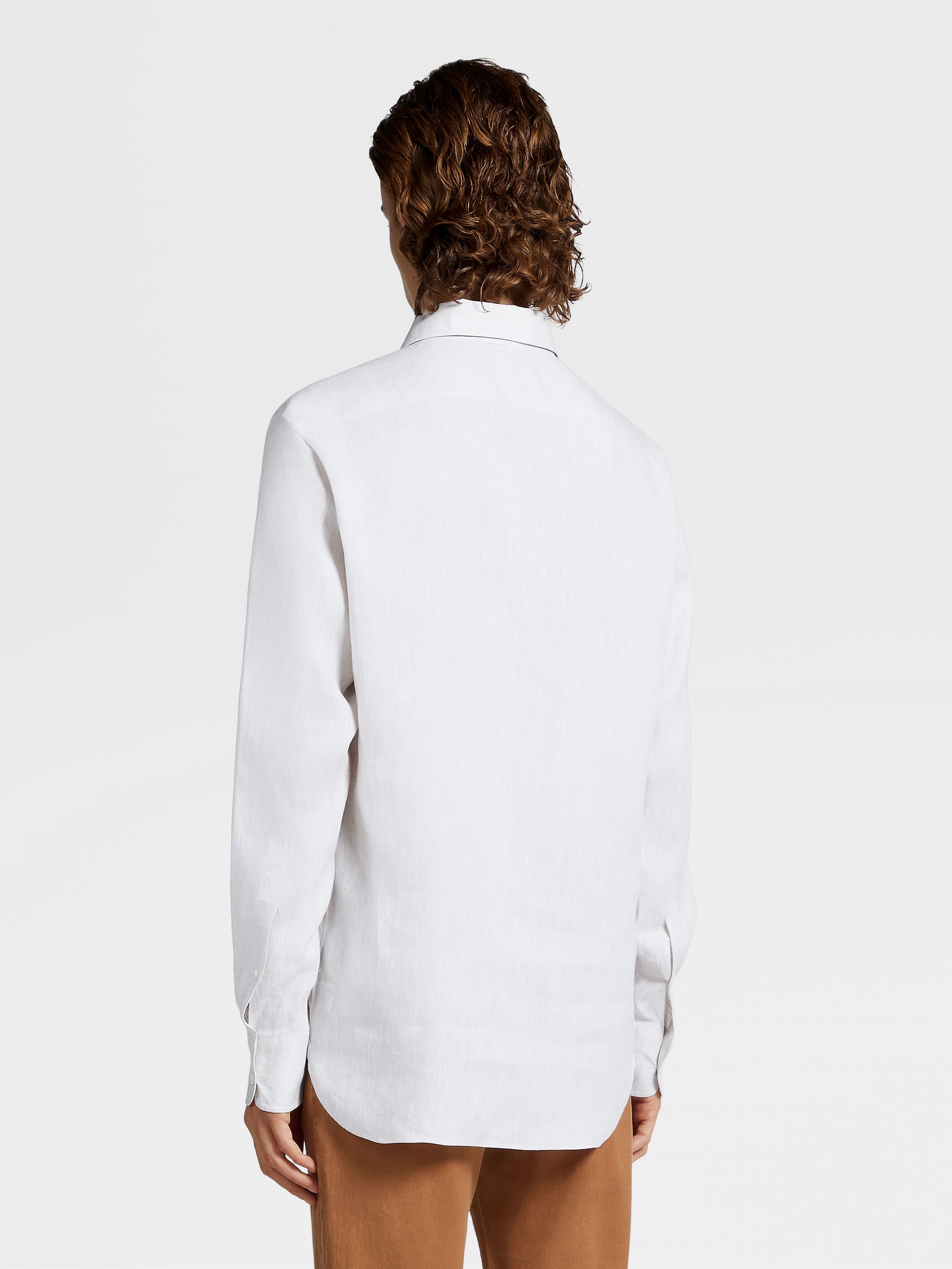 WHITE PURE LINEN LONG-SLEEVE SHIRT - 4