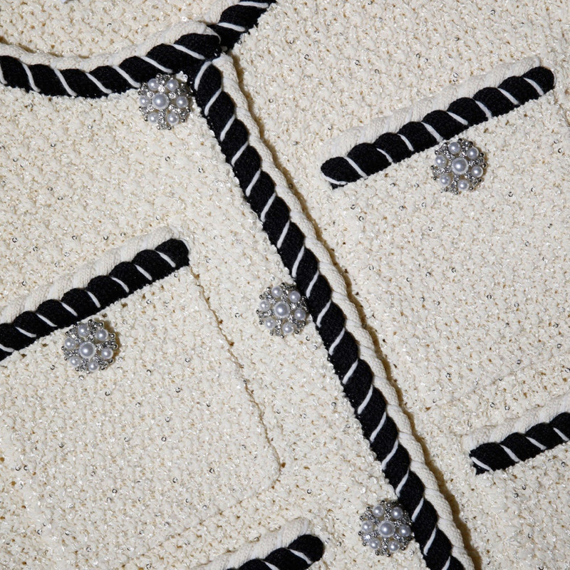 Cream Sequin Knitted Crop Cardigan 4