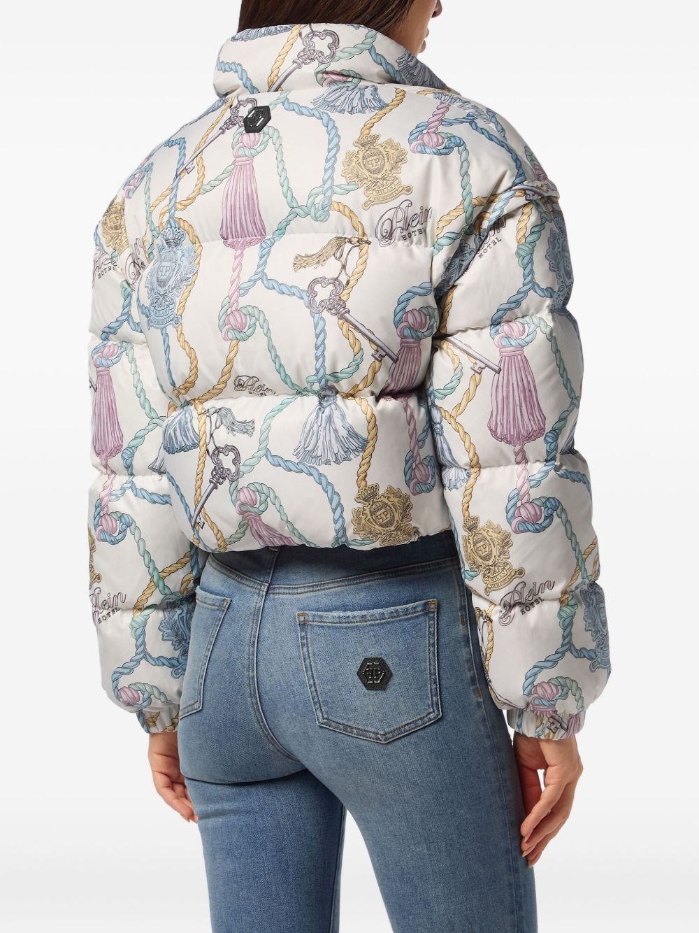 tassel-key print puffer jacket - 3